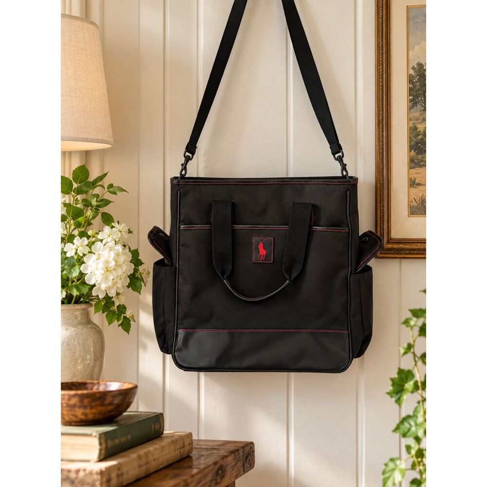 Polo Ralph Lauren Black Red Pony Tote Shoulder Bag Detachable Strap Pockets